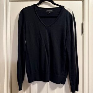 Banana Republic merino wool v-neck lightweight sweater, black w/ cream stripe